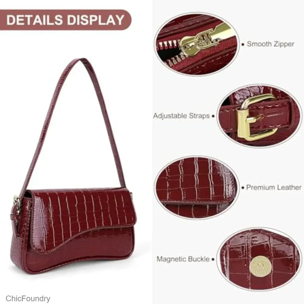 Vegan Leather Hobo Bag Crossbody Shoulder Purse Adjustable Strap Retro